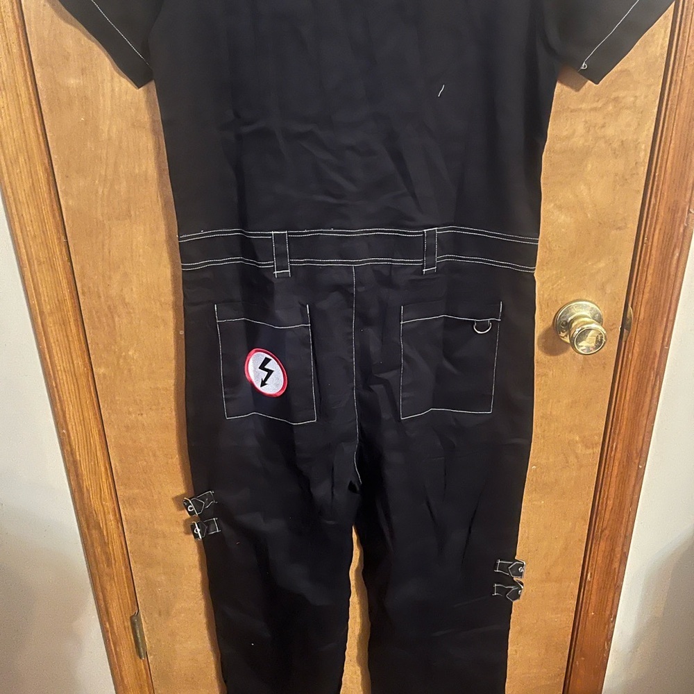 Dolls Kill x Marilyn Manson Black Mechanic Jumpsuit with White Stitching - Picture 7 of 8